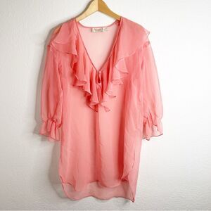 Victorias Secret Vintage Gold Label Pink Ruffle Sheer Tunic Dress Nightgown